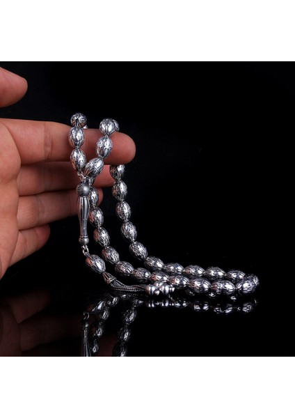 Tamamı 925 Ayar Gümüş Büyük Boy Arpa Kesim Tesbih fiyatları