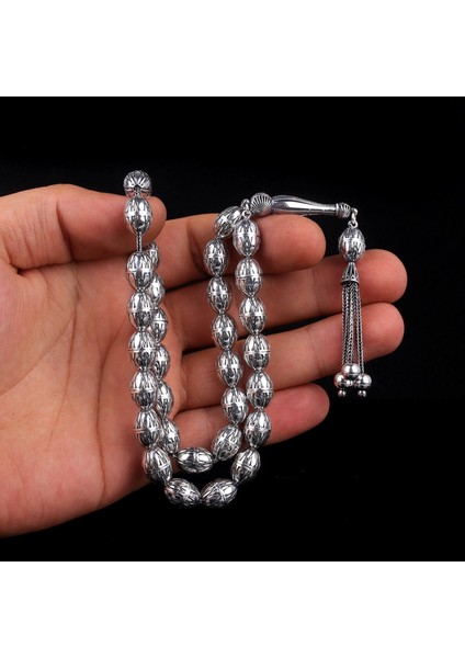 Tamamı 925 Ayar Gümüş Büyük Boy Arpa Kesim Tesbih modelleri