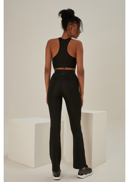 Siyah Bol Paça Yoga Taytı Tayt Günlük Belden fiyatları