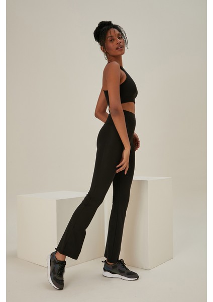 Siyah Bol Paça Yoga Taytı Tayt Günlük Belden indirimleri