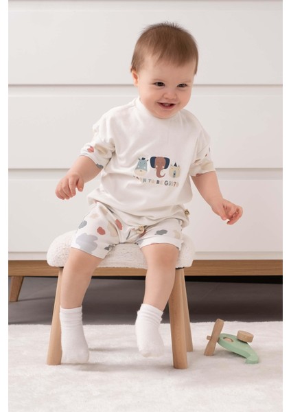 Organik Pamuk Bebek Şort Takım Animal Desenli