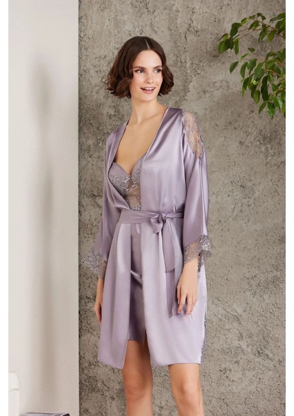 6000 Kadın Dantelli Saten 6'lı Set-Royal