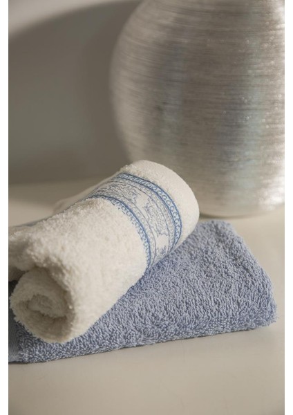 Tile %100 Pamuk 2'li Yüz Havlusu Seti Beyaz / Mavi 30x50