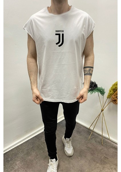 Erkek Kolsuz Juve Baskılı Oversize Tshirt