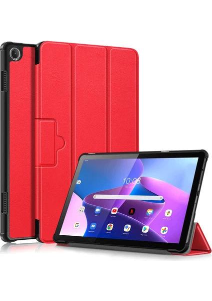 Lenovo Tab M10 10.1 3rd Gen Için Deri Tablet Kılıfı - Kırmızı (Yurt Dışından)