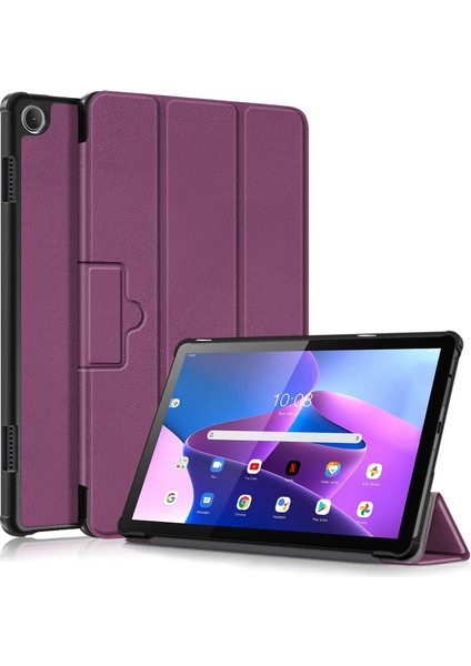 Lenovo Tab M10 10.1 3rd Gen Için Deri Tablet Kılıfı - Mor (Yurt Dışından)