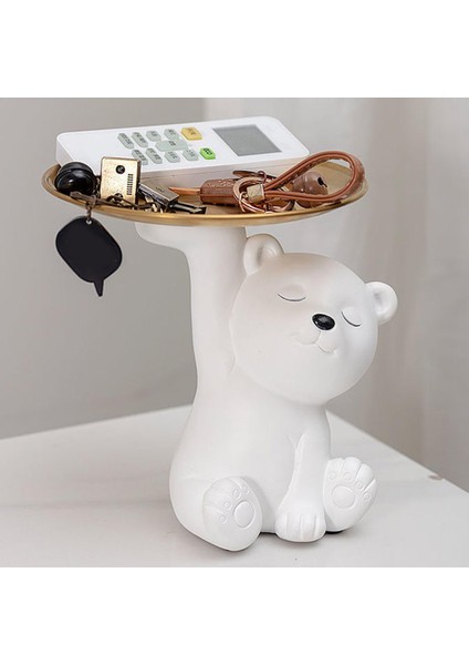 Yaratıcı Ayı Heykeli Depolama Tepsisi Reçine Heykelcik Masa Organizatör Dekorasyonu Yeni Ayı (Yurt Dışından) fiyatları