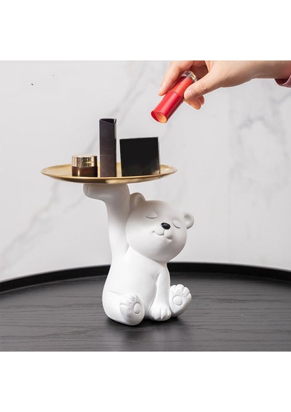 Yaratıcı Ayı Heykeli Depolama Tepsisi Reçine Heykelcik Masa Organizatör Dekorasyonu Yeni Ayı (Yurt Dışından) modelleri