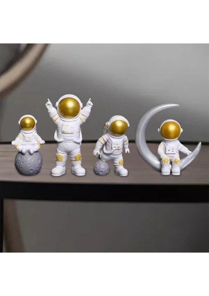 4x Spacean Figürin Kitaplık Dolabı Astronot Heykel Dekor Beyaz Altın (Yurt Dışından) fiyatları