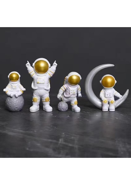4x Spacean Figürin Kitaplık Dolabı Astronot Heykel Dekor Beyaz Altın (Yurt Dışından) modelleri