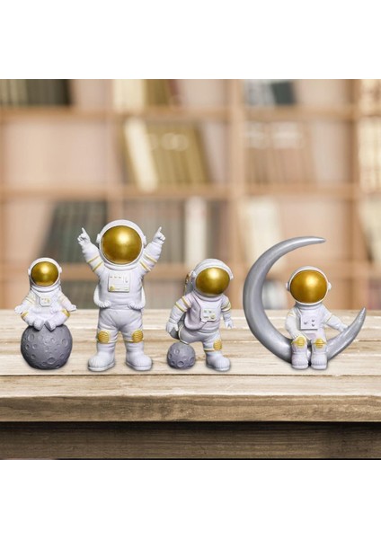 4x Spacean Figürin Kitaplık Dolabı Astronot Heykel Dekor Beyaz Altın (Yurt Dışından) fırsatları