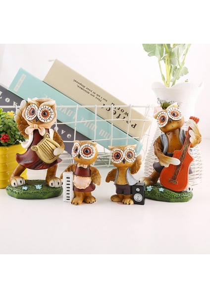 4 Paket Baykuş Aile Heykel Süs, Iskandinav Stili Süs El Sanatları Stand, Masaüstü Masa Çalışma Mağazası Dekorasyonu (Yurt Dışından) modelleri