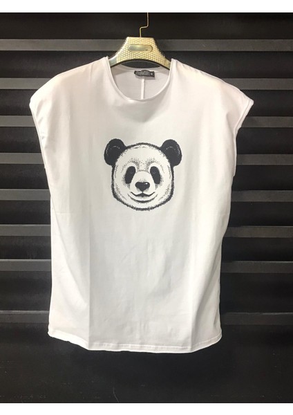 Erkek Panda Baskılı Oversize Geniş Kalıp Tshirt