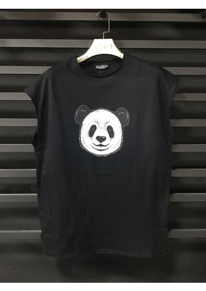 Erkek Panda Baskılı Oversize Geniş Kalıp Tshirt