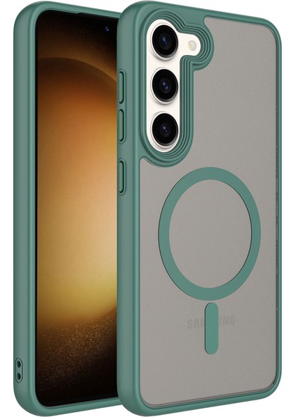 Casestreet Samsung Galaxy S23 Plus Uyumlu Kılıf Flet Wireless Şarj Özellikli Mat Arka Yüzey Koyu Yeşil