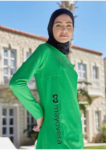 Logo Nakışlı Yeşil Tek Üst Mayo fırsatları