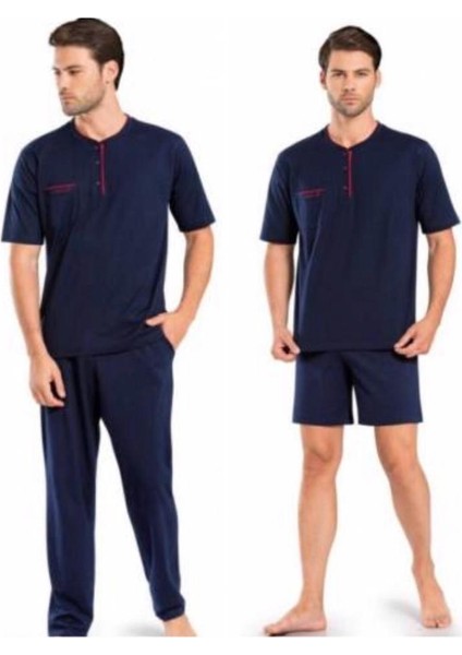 5370 Lacivert 3 Lü Pijama Şort Damat Pijama Takım