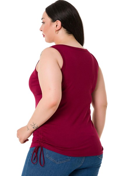 Büyük Beden Kalın Askılı Yanları Tünelli Viskon Bordo Body