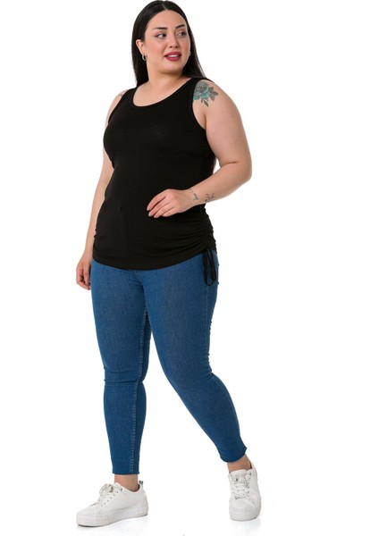 Büyük Beden Kalın Askılı Yanları Tünelli Viskon Siyah Body fiyatları