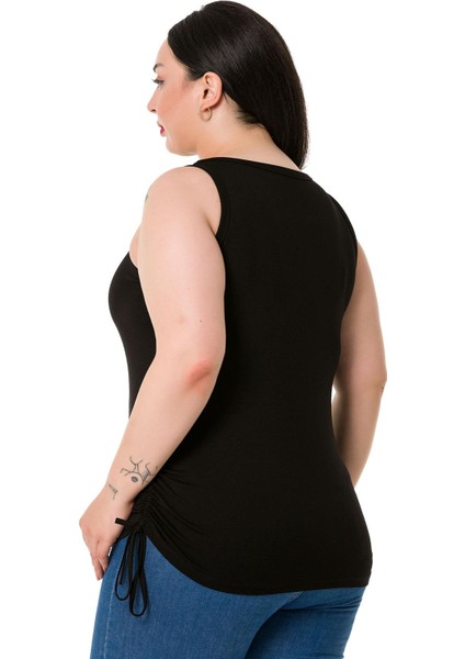 Büyük Beden Kalın Askılı Yanları Tünelli Viskon Siyah Body modelleri