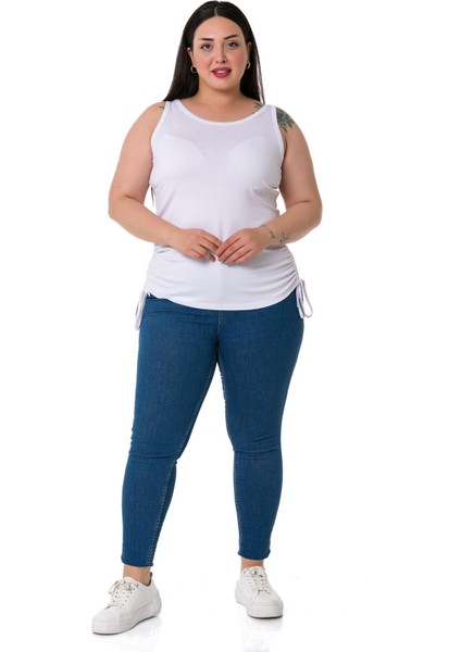 Büyük Beden Kalın Askılı Yanları Tünelli Viskon Beyaz Body fiyatları