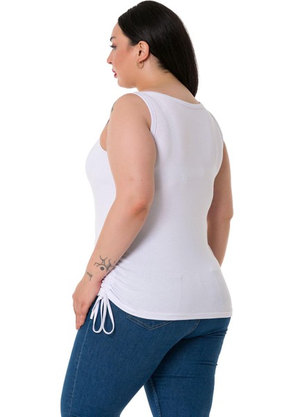 Büyük Beden Kalın Askılı Yanları Tünelli Viskon Beyaz Body modelleri