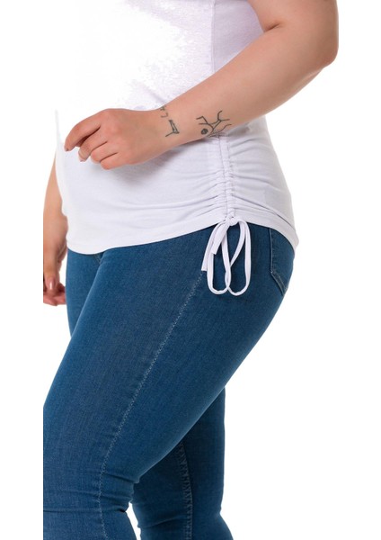 Büyük Beden Kalın Askılı Yanları Tünelli Viskon Beyaz Body indirimleri