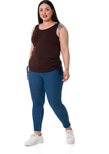 Büyük Beden Kalın Askılı Yanları Tünelli Viskon Kahverengi Body fiyatları