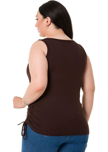 Büyük Beden Kalın Askılı Yanları Tünelli Viskon Kahverengi Body modelleri