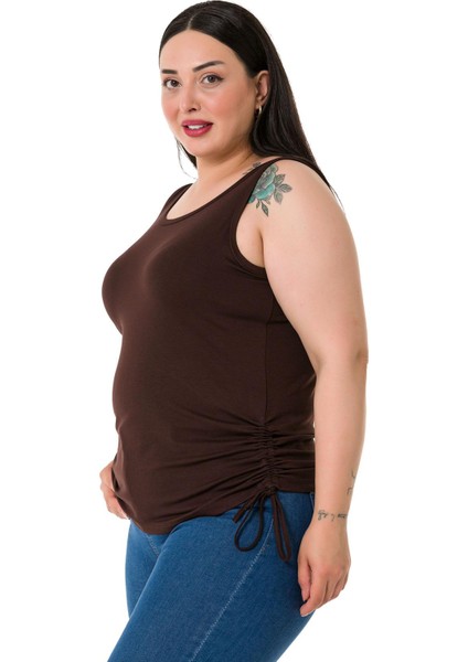 Büyük Beden Kalın Askılı Yanları Tünelli Viskon Kahverengi Body fırsatları