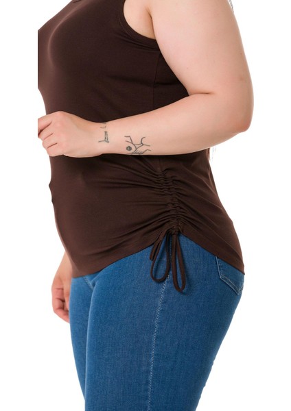 Büyük Beden Kalın Askılı Yanları Tünelli Viskon Kahverengi Body indirimleri