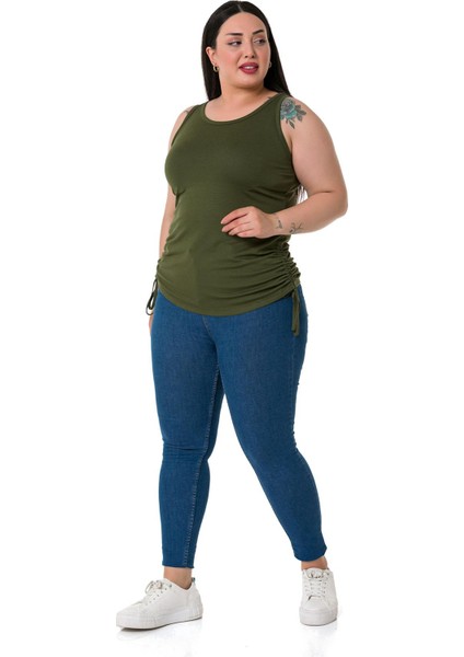 Büyük Beden Kalın Askılı Yanları Tünelli Viskon Haki Body fiyatları