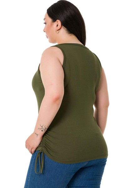 Büyük Beden Kalın Askılı Yanları Tünelli Viskon Haki Body modelleri