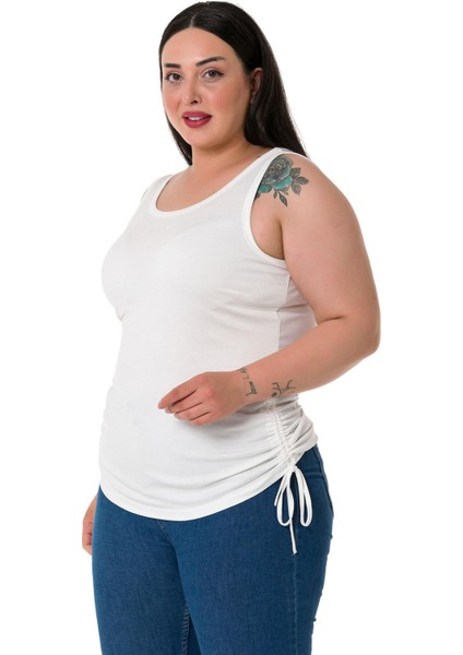 Büyük Beden Kalın Askılı Yanları Tünelli Viskon Ekru Body indirimleri