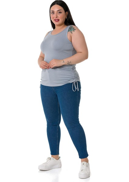 Büyük Beden Kalın Askılı Yanları Tünelli Viskon Açık Gri Body