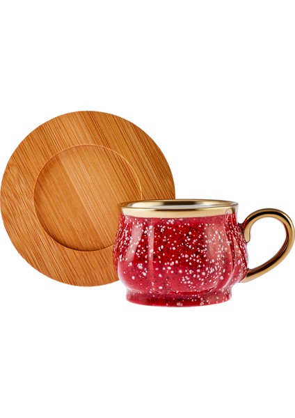 Bambu Tepsi Hediyeli 6 Kişilik Kırmızı Kahve Fincan Takımı 90 ml