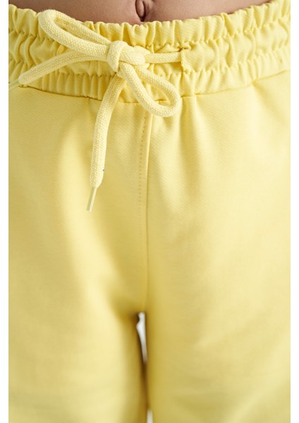 Limon Yan Yazı Nakışlı Bağcıklı Standart Kalıp Jogger Kız Çocuk Eşofman Alt - 75123