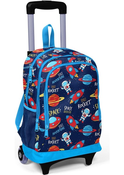 Kids Lacivert Mavi Uzay Desenli Çekçekli 3'lü Çanta Seti SET0123376 fiyatları