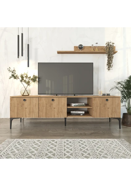 Cool Home Motto Raflı Tv Ünitesi 180 cm , Meşe (Sepet)