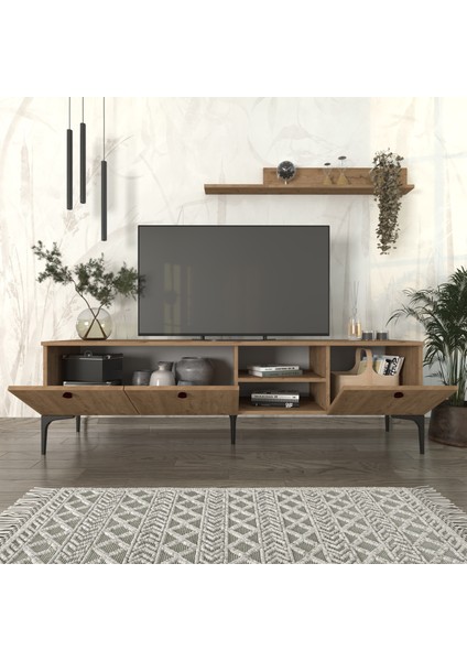 Cool Home Motto Raflı Tv Ünitesi 180 cm , Meşe (Sepet)