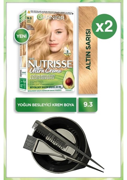 Nutrisse Ultra Krem Saç Boyası 9.3 Altın Sarısı X2-Boyama Seti