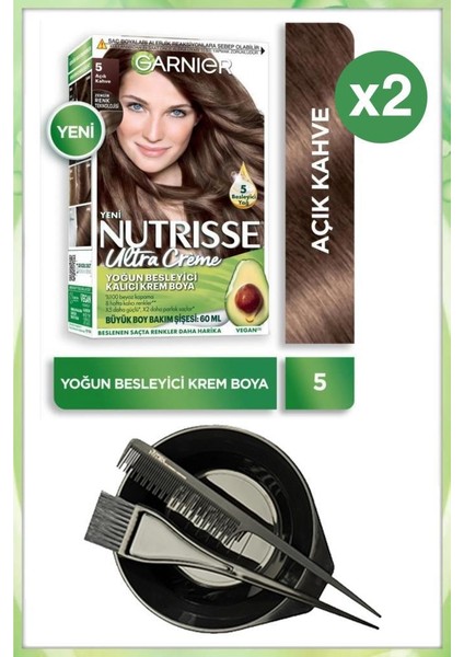 Nutrisse Ultra Krem Saç Boyası 5 Açık Kahve X2-Boyama Seti