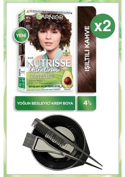 Nutrisse Ultra Krem Saç Boyası 4 1:2 Işıltılı Kahve X2 Boyama Seti
