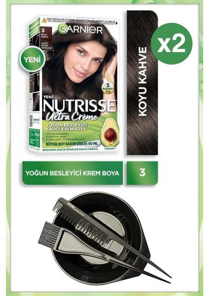 Nutrisse Ultra Krem Saç Boyası 3 Koyu Kahve X2 Boyama Seti