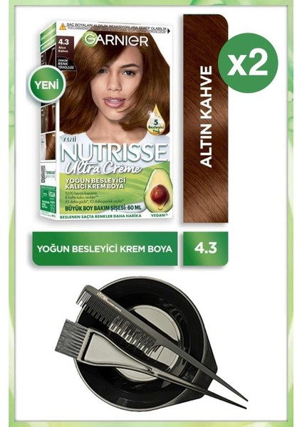 Nutrisse Ultra Krem Saç Boyası 4.3 Altın Kahve X2 Boyama Seti