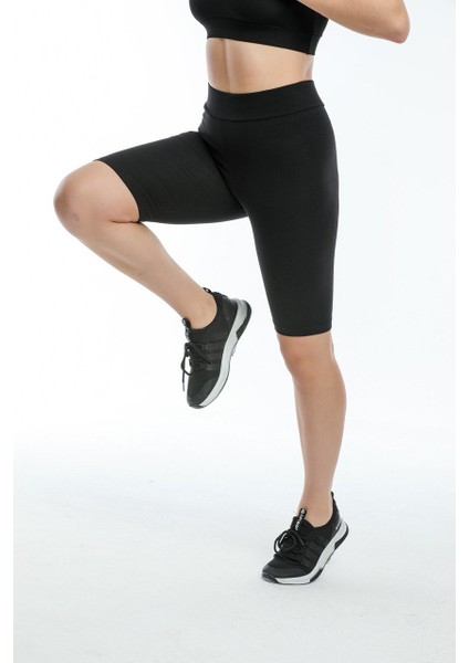 Biker Spor Şort Siyah Pamuk Tayt - Yüksek Bel Toparlayıcı Siyah Spor Şort Tayt - Sıkılaştırıcı Tayt fırsatları