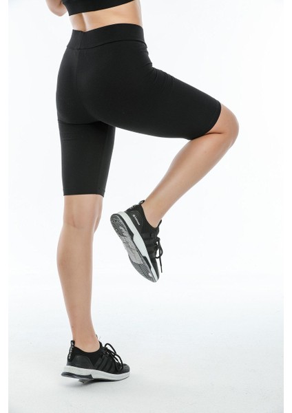 Biker Spor Şort Siyah Pamuk Tayt - Yüksek Bel Toparlayıcı Siyah Spor Şort Tayt - Sıkılaştırıcı Tayt indirimleri