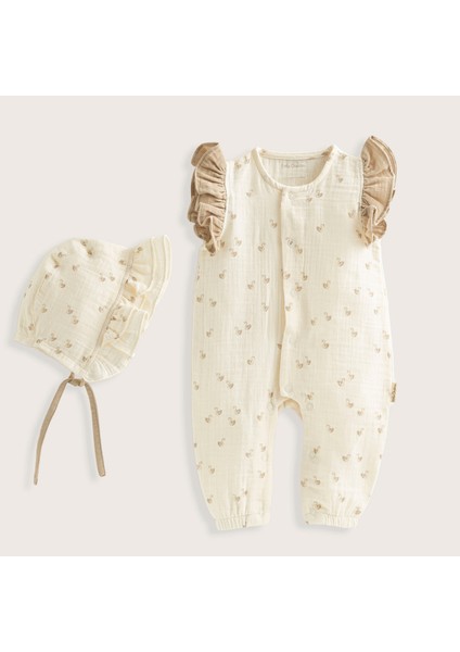 Little Swan Yenidoğan Fırfırlı Tulum&şapka Set Ekru