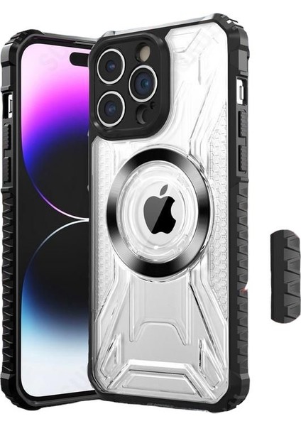 Apple iPhone 14 Pro Max Uyumlu Kılıf Prag Magsafe Özellikli Double Sided Non Slip Pc Tpu Kapak Siyah