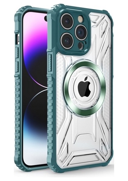 Apple iPhone 14 Pro Max Uyumlu Kılıf Prag Magsafe Özellikli Double Sided Non Slip Pc Tpu Kapak Yeşil